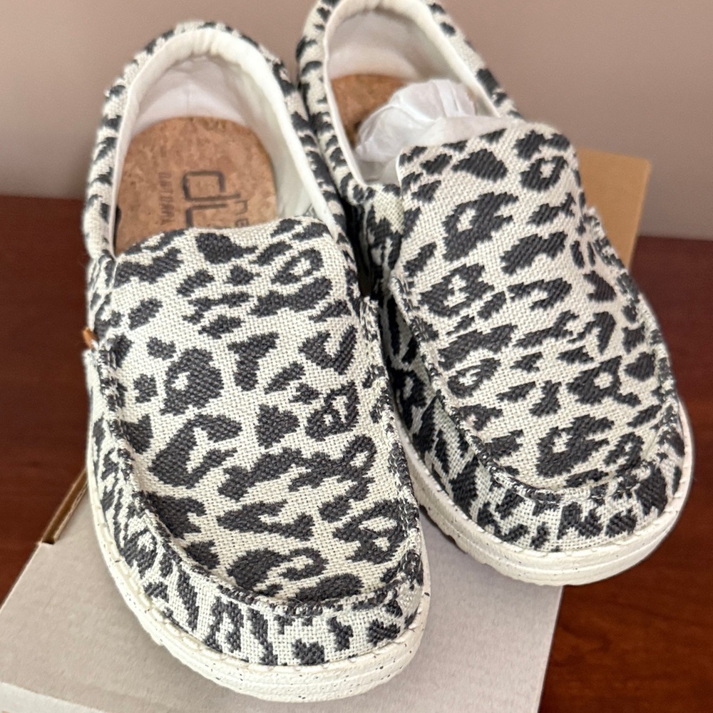Hey Dude Black and White Animal Print Moccasins